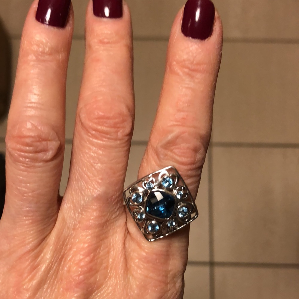 London Blue topaz and blue topaz sterling silver ring, size 8
